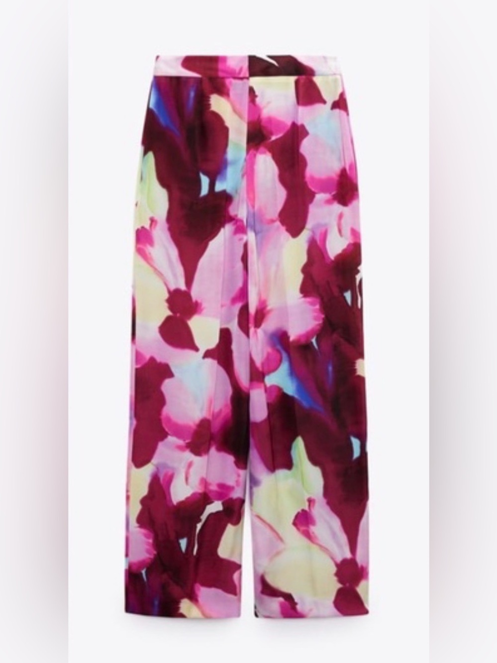 Zara Wide Leg Floral Print Pants in Magenta, Pink, Blue